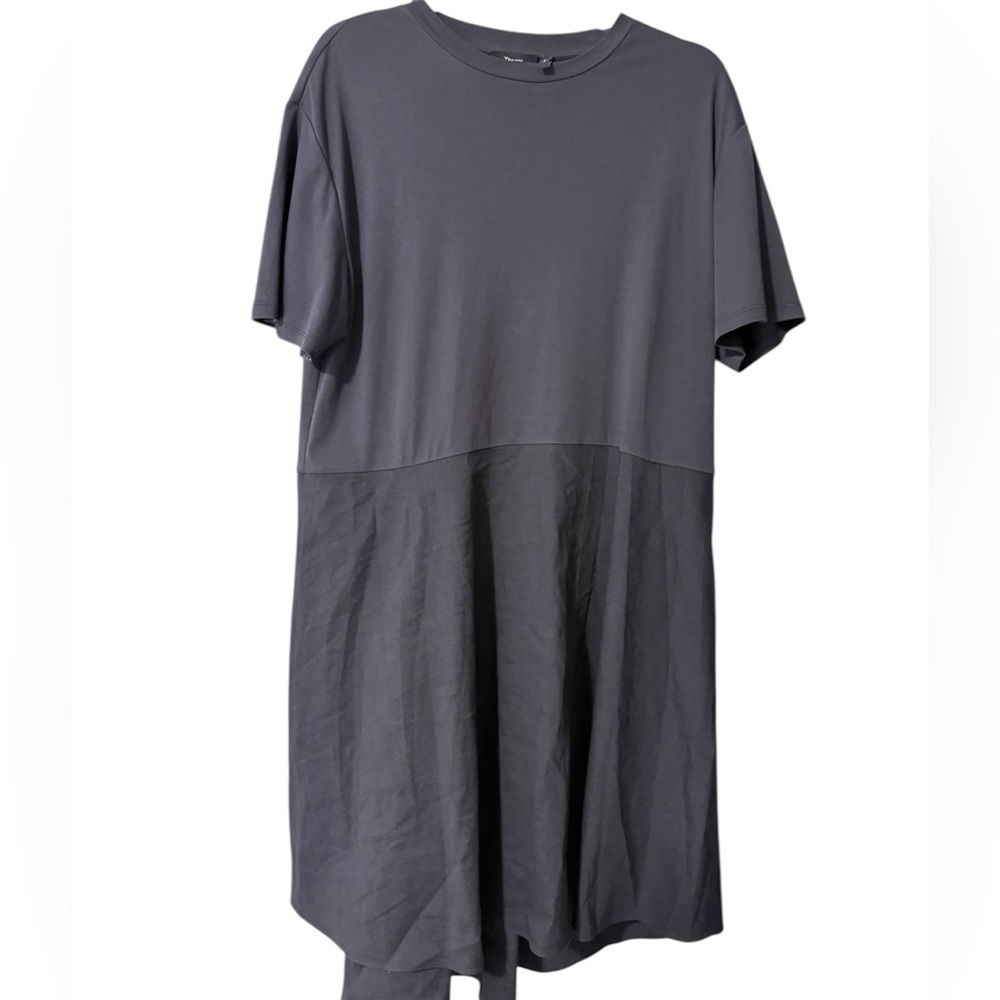 Theory Tiered Tee Dress Gray size Large Cotton/ linen blend pockets. - Picture 2 of 7